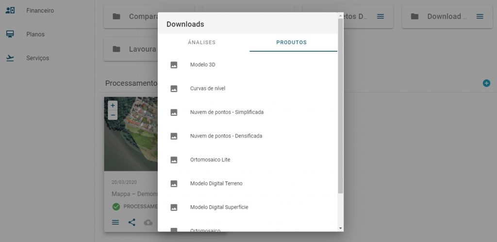 print menu de download de resultados de um processamento ou análise