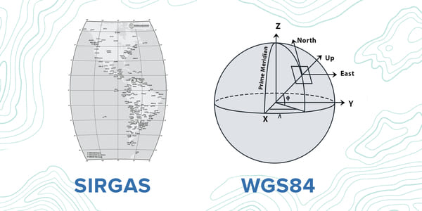 Representação dos sistemas de coordenadas SIRGAS 2000 e WGS84